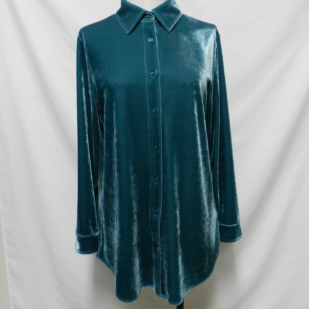 Soft Surroundings velour velvet button collared top blouse Size Sz Small Sm S